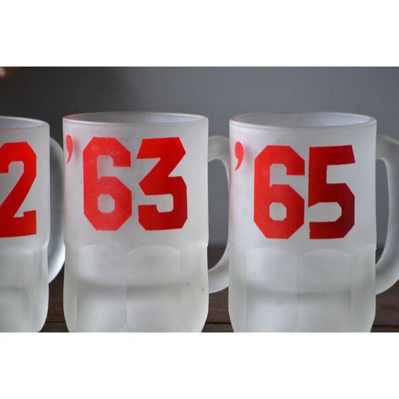 Four Hazel Atlas Frosted Glass Beer Mug red Collegiate Letterman Vintage barware - Picture 3 of 7